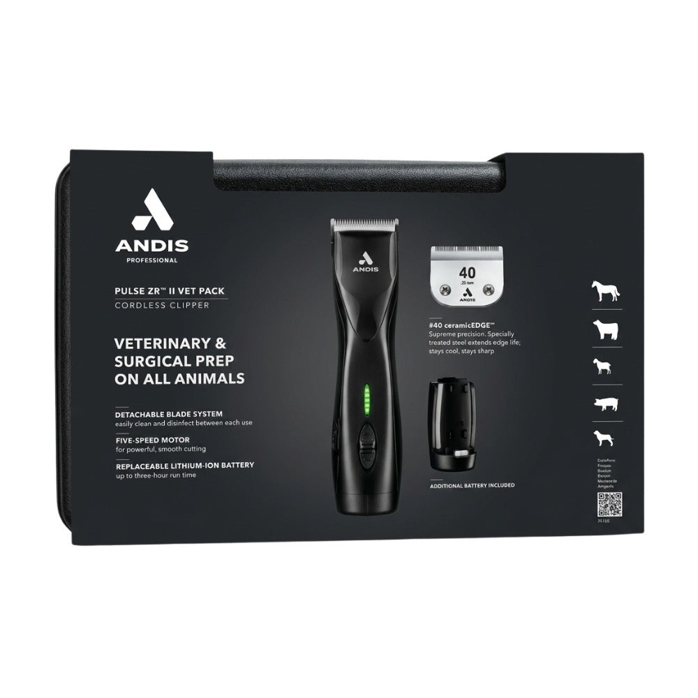 Andis Pulse ZR?II- 5 Speed Black Galaxy Clipper with Additional Battery &amp; No. 40 Blade