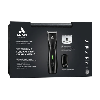 Andis Pulse ZR?II- 5 Speed Black Galaxy Clipper with Additional Battery &amp; No. 40 Blade