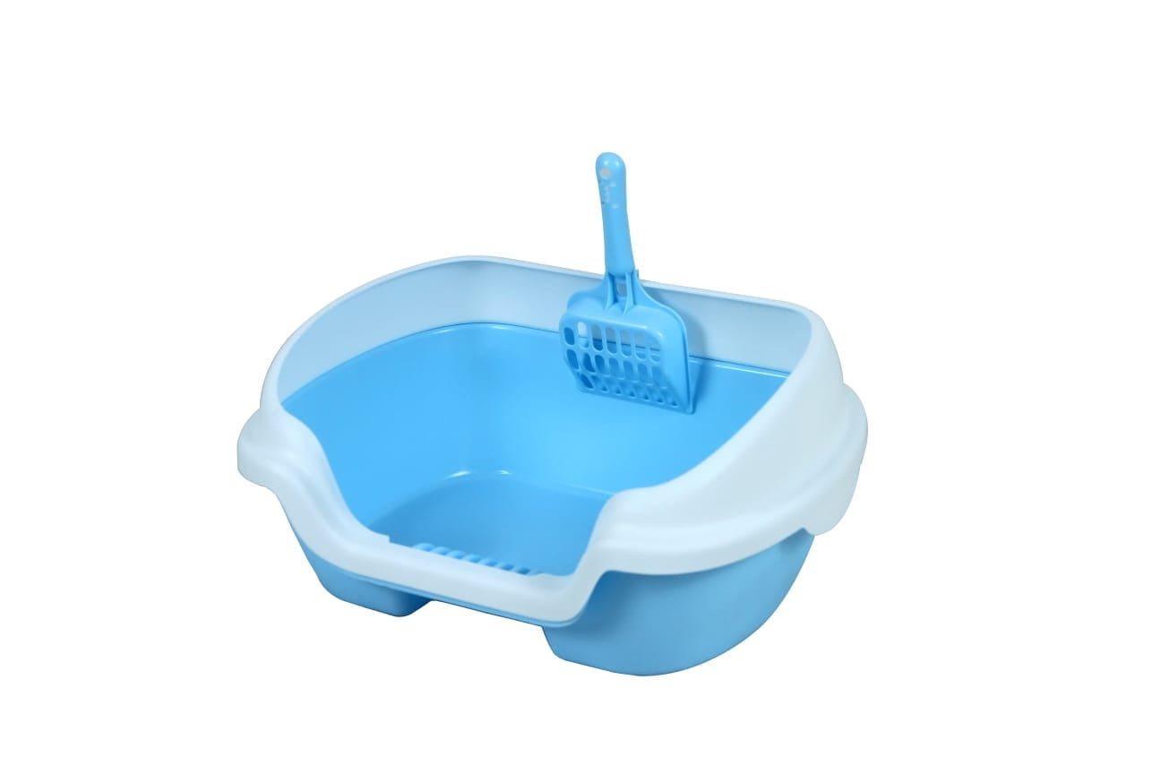 Semi-Enclosed Litter Box Anti Flashing Cat Sand Basin With Scoop- Size - 40*30*11.5 Cm - Blue Color