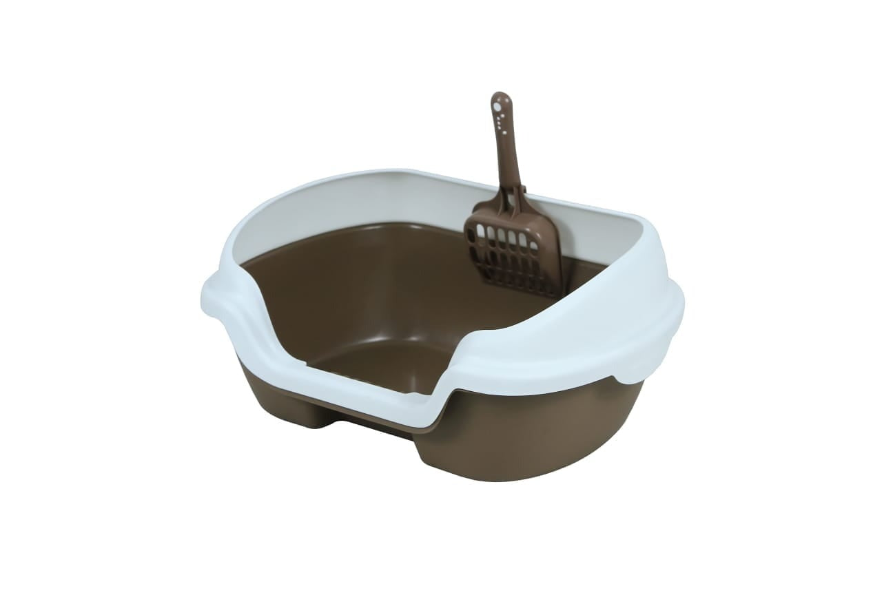 Semi-Enclosed Litter Box Anti Flashing Cat Sand Basin With Scoop- Size - 40*30*11.5 Cm - Coffe Color