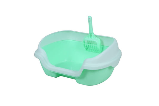 Semi-Enclosed Litter Box Anti Flashing Cat Sand Basin With Scoop- Size - 40*30*11.5 Cm - Green Color