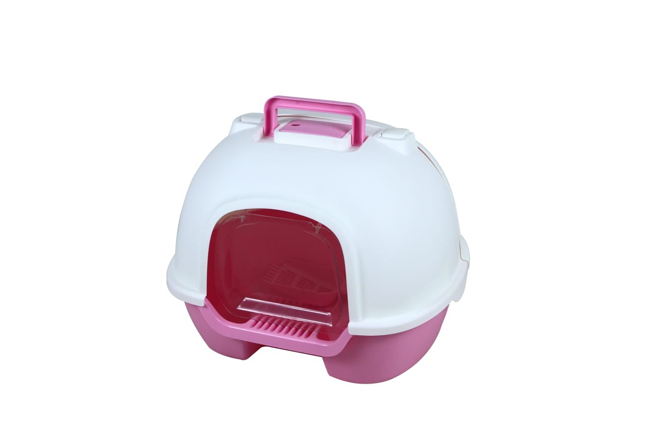 Large Flip Cat Litter Box, Anti-Spatter Cat Toilet Hooded Cat Pan With Control Odor And Scoop - Size - 50*41*39 Cm - Pink Color