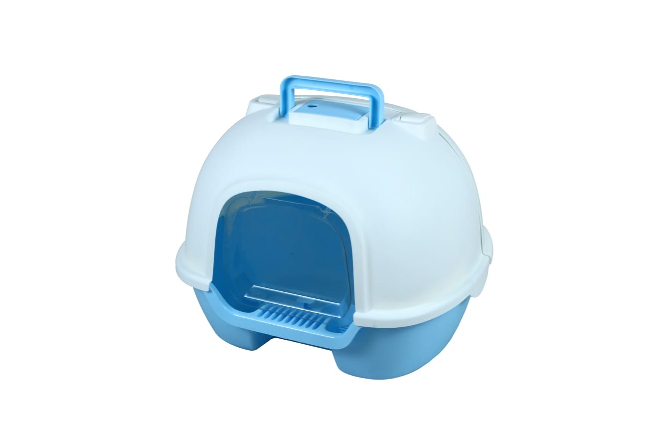 Large Flip Cat Litter Box, Anti-Spatter Cat Toilet Hooded Cat Pan With Control Odor And Scoop - Size - 50*41*39 Cm - Blue Color