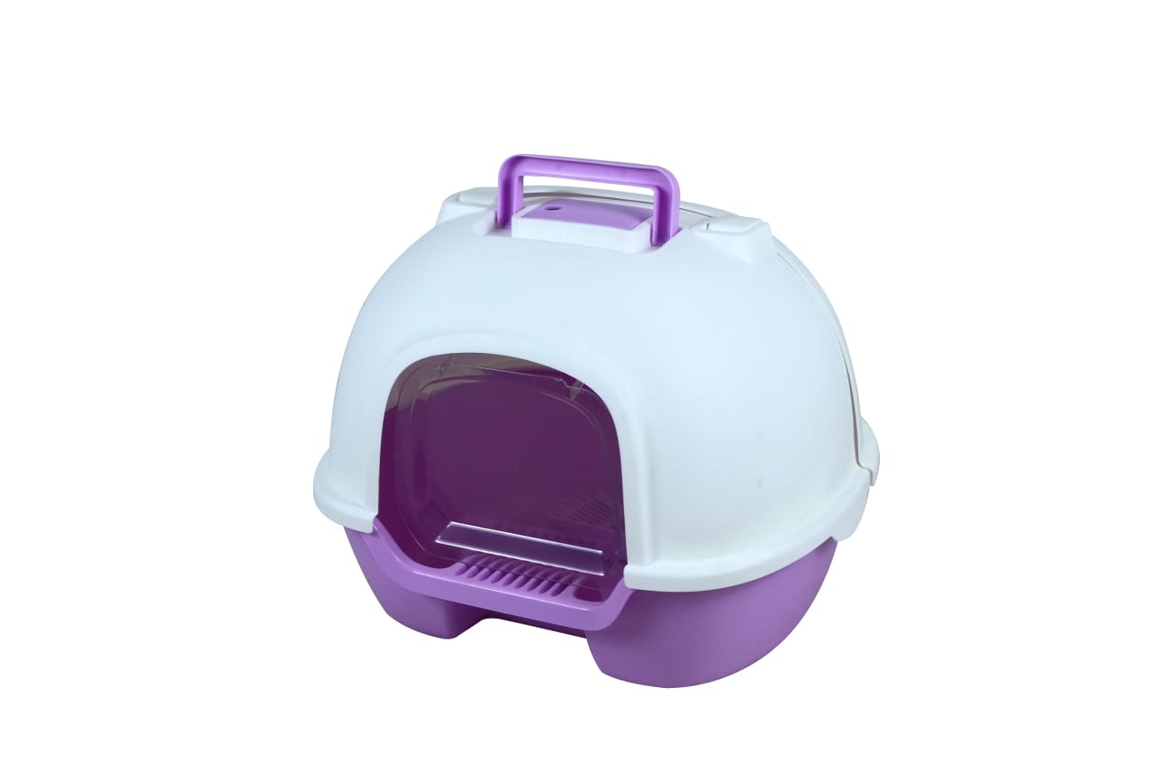 Large Flip Cat Litter Box, Anti-Spatter Cat Toilet Hooded Cat Pan With Control Odor And Scoop - Size - 50*41*39 Cm - Purple Color