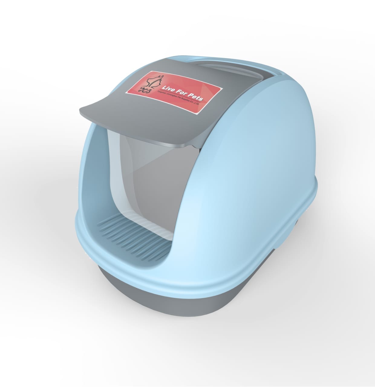 Hooded Cat Litter Tray, Carry Handle Flap Door, Easy Clean Lightweight - Size - 56*39*42 Cm - Blue Color
