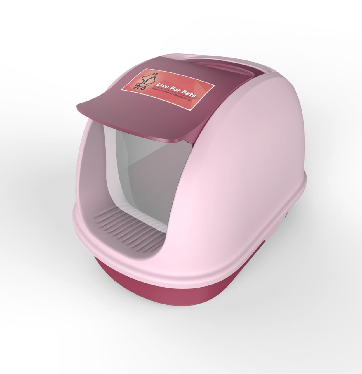 Hooded Cat Litter Tray, Carry Handle Flap Door, Easy Clean Lightweight - Size - 56*39*42 Cm - Pink Color