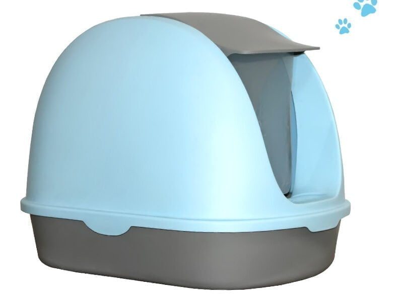 Large Hooded Cat Toilet Tray With Handle And Flap Door - Size - 68.5*47*44.5  Cm -Blue Color