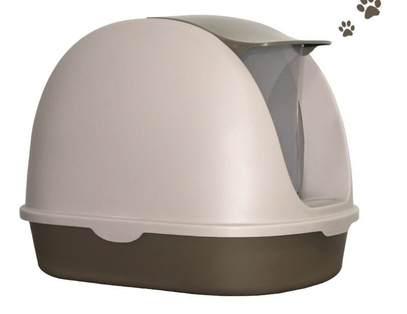 Large Hooded Cat Toilet Tray With Handle And Flap Door - Size - 68.5*47*44.5  Cm -Coffee Color
