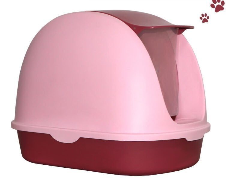 Large Hooded Cat Toilet Tray With Handle And Flap Door - Size - 68.5*47*44.5  Cm -Pink Color
