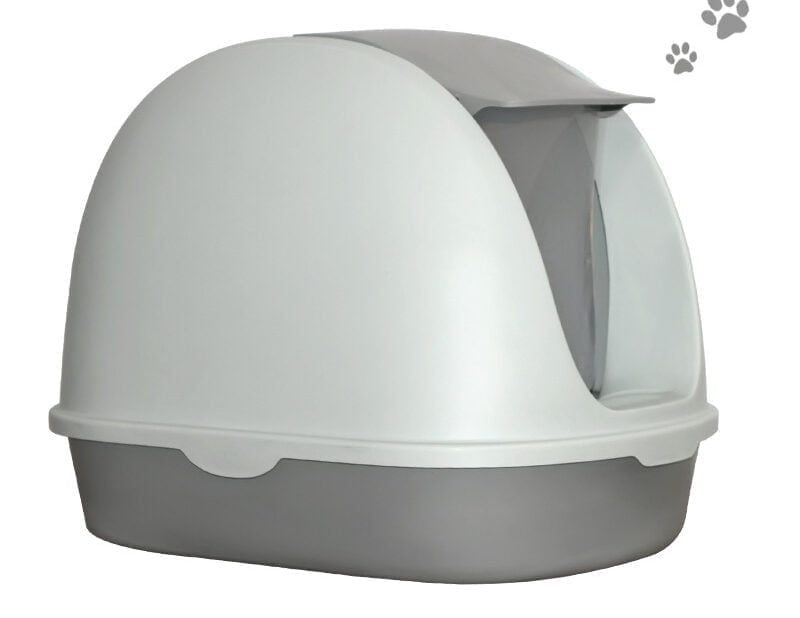 Large Hooded Cat Toilet Tray With Handle And Flap Door - Size - 68.5*47*44.5  Cm -Grey Color