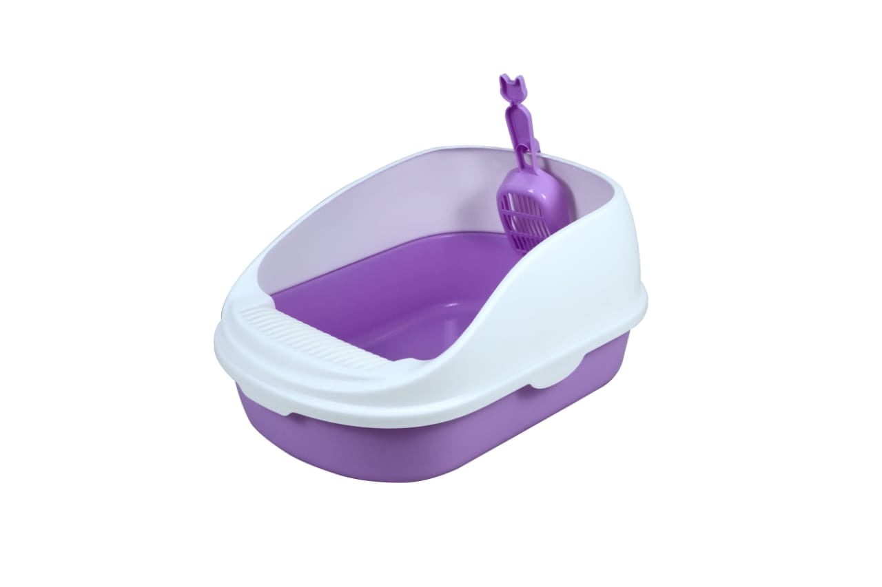 Open Cat Toilet With High Rim Anti Flashing Litter Box With Scoop -Size - 56*39*26 Cm - Purple Color - Large
