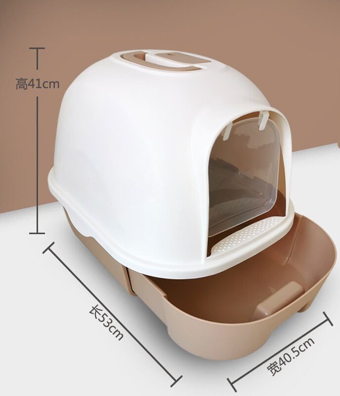 Semi-Automatic Hooded Cat Litter Box With Handle Detachable Flip Cat Litter Boxes -Size - 53*41*41 Cm - Brown Color