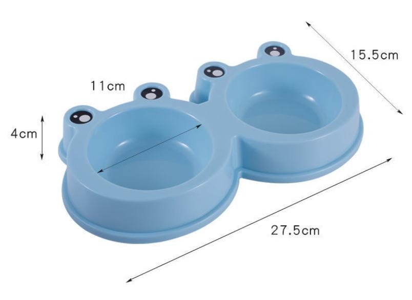 Pets Club Frog Shaped Double Bowl - 98 ml - 27.8*15.5*4 Cm - Blue Small