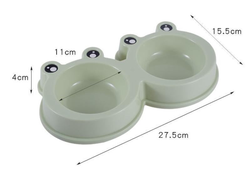 Pets Club Frog Shaped Double Bowl - 98 ml - 27.8*15.5*4 Cm - Green Small