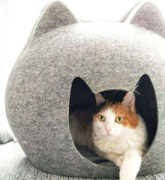 Pets Club Cat Face Cat Bed Felt Material - 53*45 Cm - Grey