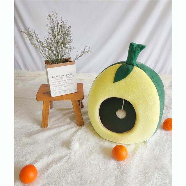 Pets Club Igloo Cat Bed Indoor House With High Density Sponge - Yellow With Green - 45*52*58 Cm Large-10%