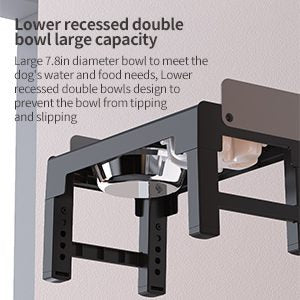 Pakeway Stainless Steel Elevated Double Dog Bowl-42.4*22.8*22 Cm - Black