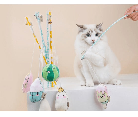 Its Meow Funny Cat Toy Yellow Stick With White Mouse