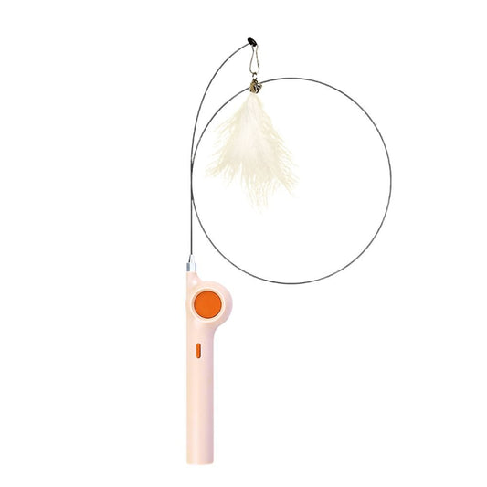 Pakeway Retractable Lucky Cat Teaser With Led Lamp,Small Bell And Feather- 80cm-White
