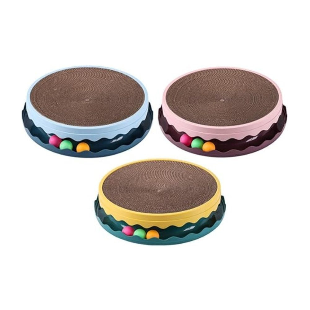 Cozy Paws Round Cardboard Cat Scratcher with Rolling Ball – (Mixed Colors)