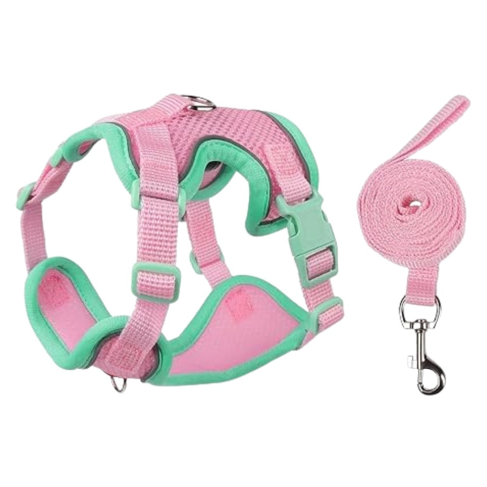Pet Vest Harness With Leash- Pink Small ( 24-32cm Neck)